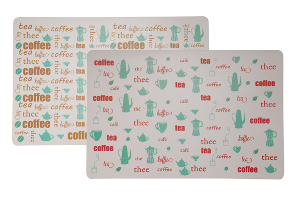 Placemat Tea-Coffee 2015 set van 2 gemengde kleuren 43,5 x 28 cm