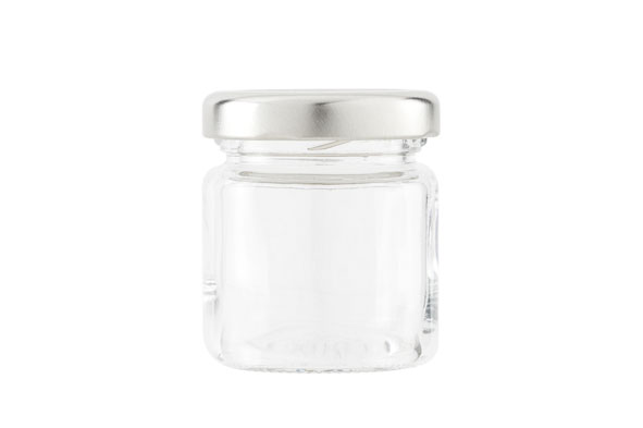 Konfitürenglas Mini 50 ml, 8er-Set, silberfarbener Deckel, Ø 4.2 cm