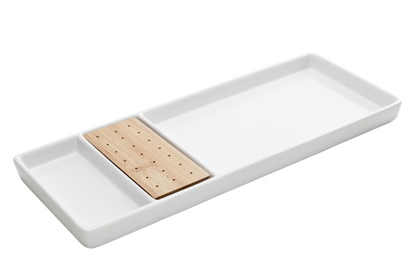 Kushiro aperoschaal met houten plankje, wit, 31,5 x 22,7 x 2,5 cm