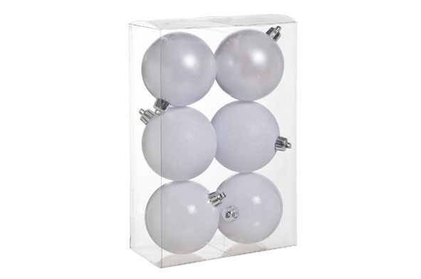 Kerstbal set van 6 wit 8 cm