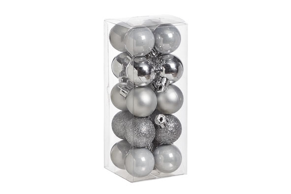 Kerstbal set van 20 mix zilver D 3 cm kunststof