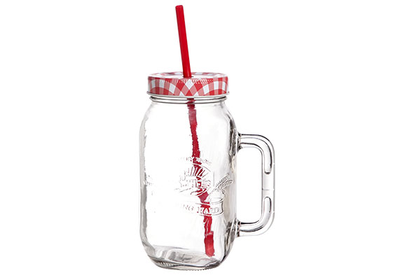 Country Farm Glas 70 cl Ø 8 x 17 cm mit Deckel Strohhalm und Henkel