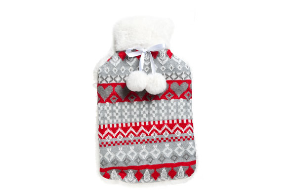 Warmwaterkruik 2 l met hoes rood-grijs 20 x 34 cm