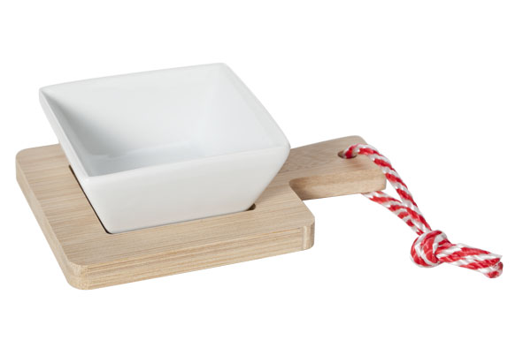 Schale auf Bambus-Tablett 14 x 10 x 3.5 cm Holz
