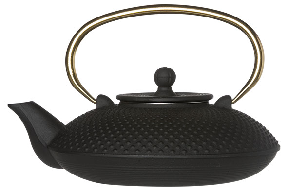 Nara theepot 0,8 l mat zwart, handvat goud