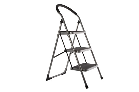 Trittleiter 3 Stufen silber, Stufen schwarz 67 x 46,5 x H105 cm, Tragkraft 150 kg