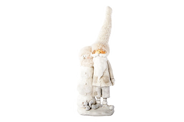 Santa met sneeuwman crème 12 x 9 x 33 cm