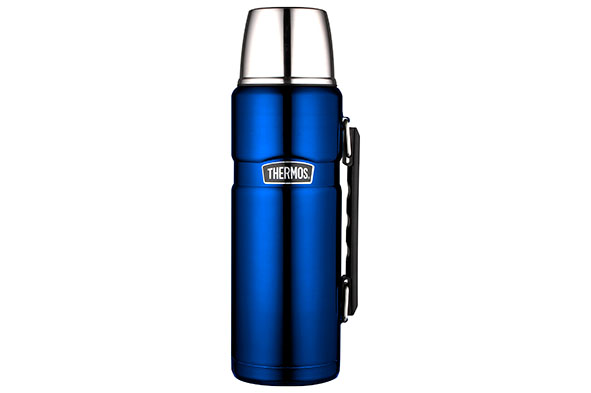 King isoleerfles met handvat 1200 ml, blauw metallic, 9,5 x 9,5 x 31,5 cm