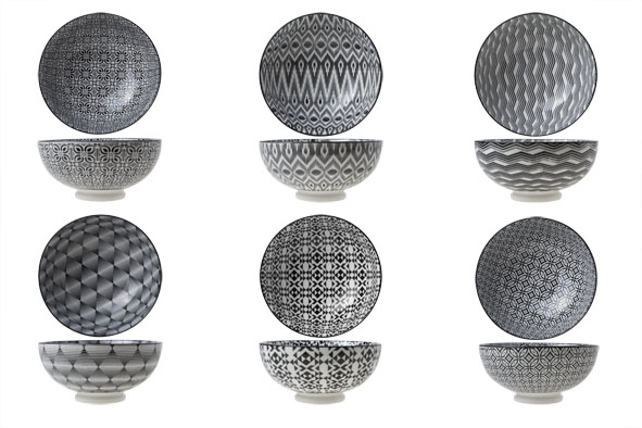 Nikko Black kom Ø 17,5 x 8,2 cm, set van 6, zwart, porselein