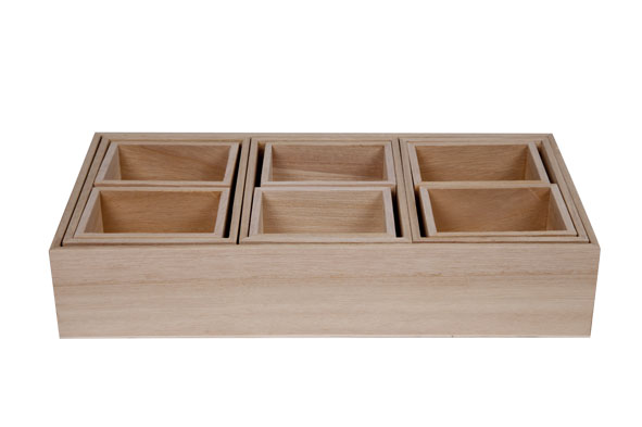 Sortierboxen aus Holz, 10er-Set, 30 x 15,3 x 5,5 cm