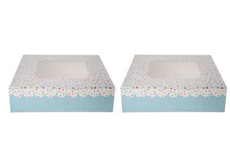 Taartdoos set van 2 vierkant 16 x 16 cm, kleurrijk
