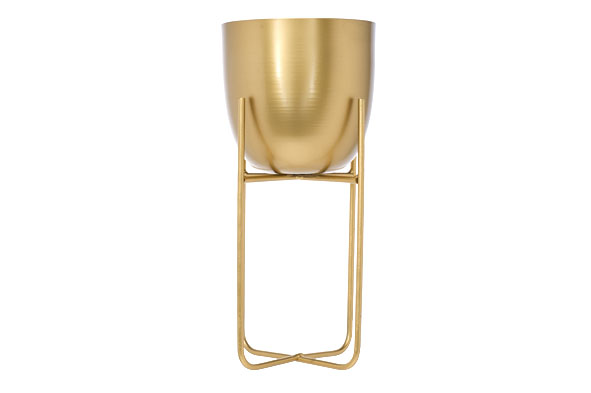 Ronde metalen bloempot goud 15,5 x 15,5 x 30 cm