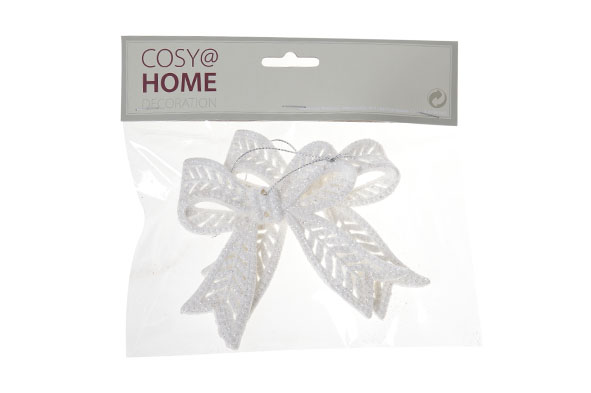 Schleife 2er-Set weiß Kunststoff 11 x H 10 cm Glitter
