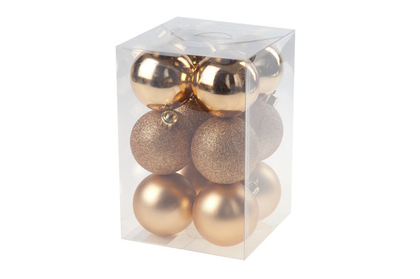 Koperen kerstballen van PVC, Ø 6 cm, set van 12