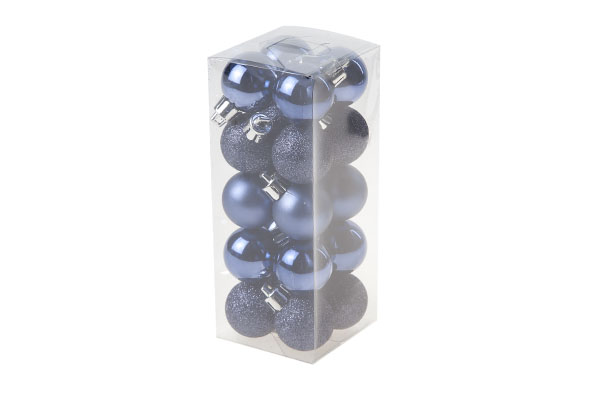 Kerstbal set van 20 mix nachtblauw Ø 3 cm kunststof blinkend - glitter