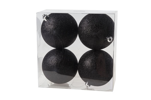 Glitzer-Schwarz Weihnachtskugel-Set 4er, Ø 10 cm