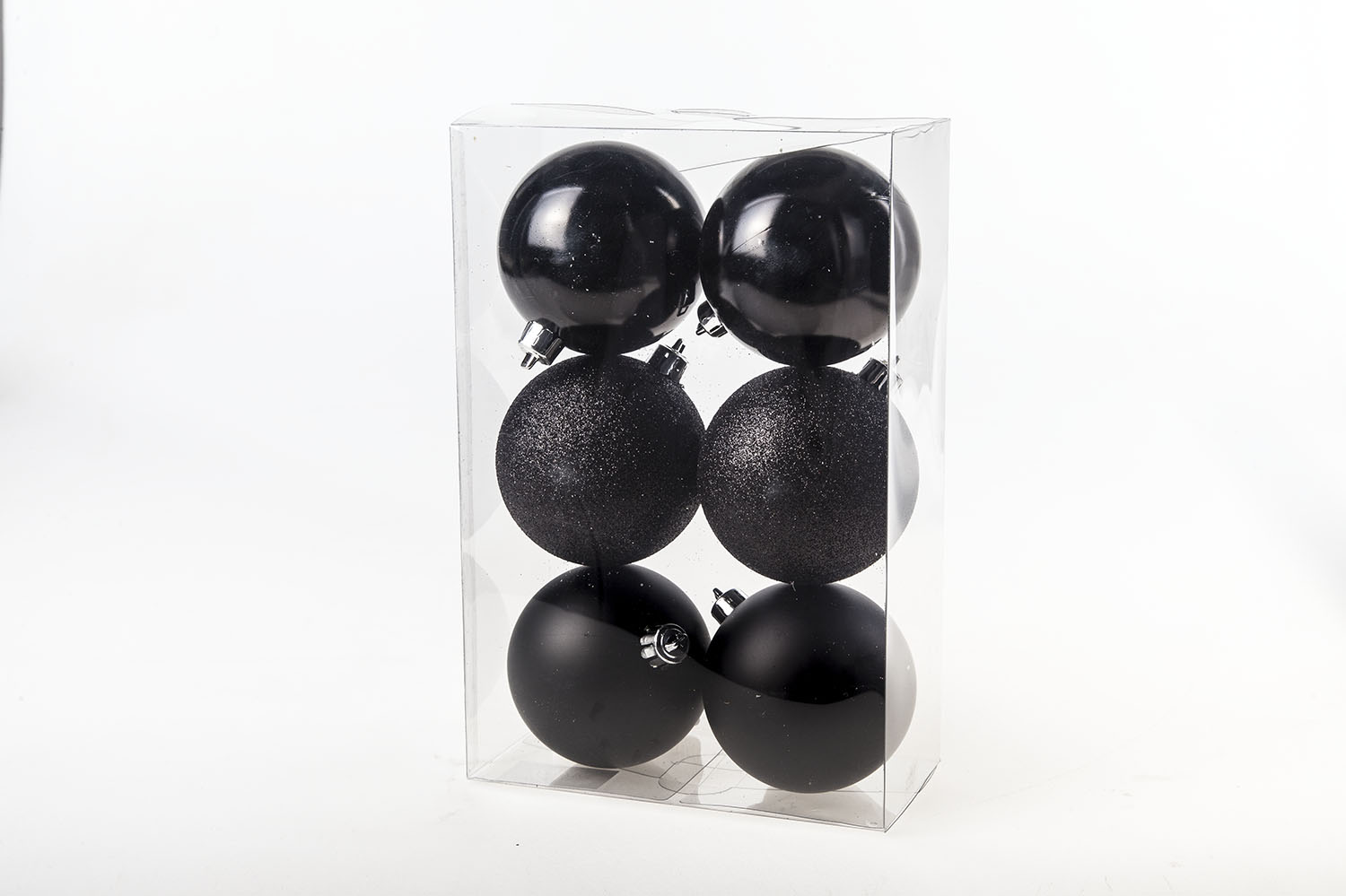 6er-Set Christbaumkugeln Mischung Schwarz Ø 8 cm Matt Glitzer Glänzend