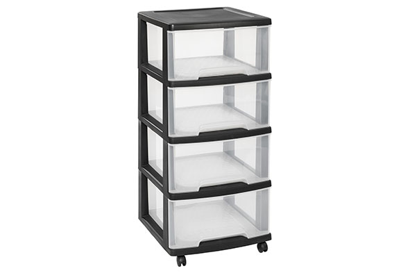 Essentials Schubladensystem 4 x 20 l, schwarz-transparent, 37 x 39 x 86 cm
