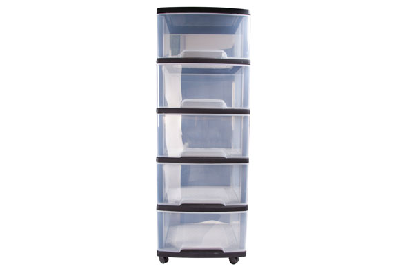 Essentials Schubladensystem mit Rädern 5 x 20 l schwarz-transparent 37 x 39 x 105 cm