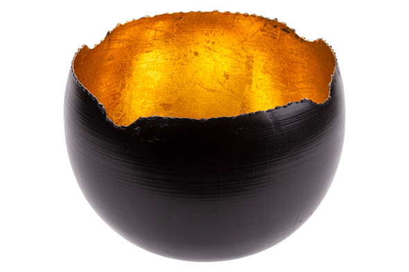 Teelichthalter Schwarz Ø 15 x H 15 cm Rund, Metall, Gold