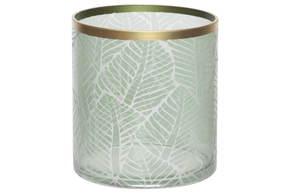 Windlicht Leaf groen 18 x 18 x H 20 cm rond glas