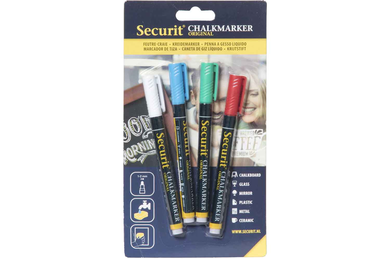 Krijtstift Liquid set van 4 multi-kleur blauw-rood-groen-wit