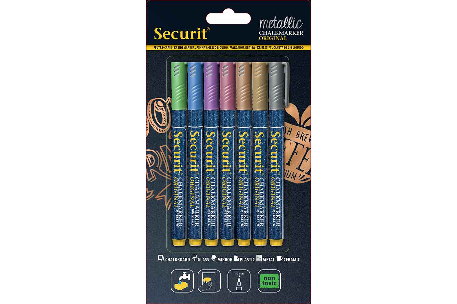 Chalk marker set of 7 metallic assorted colours