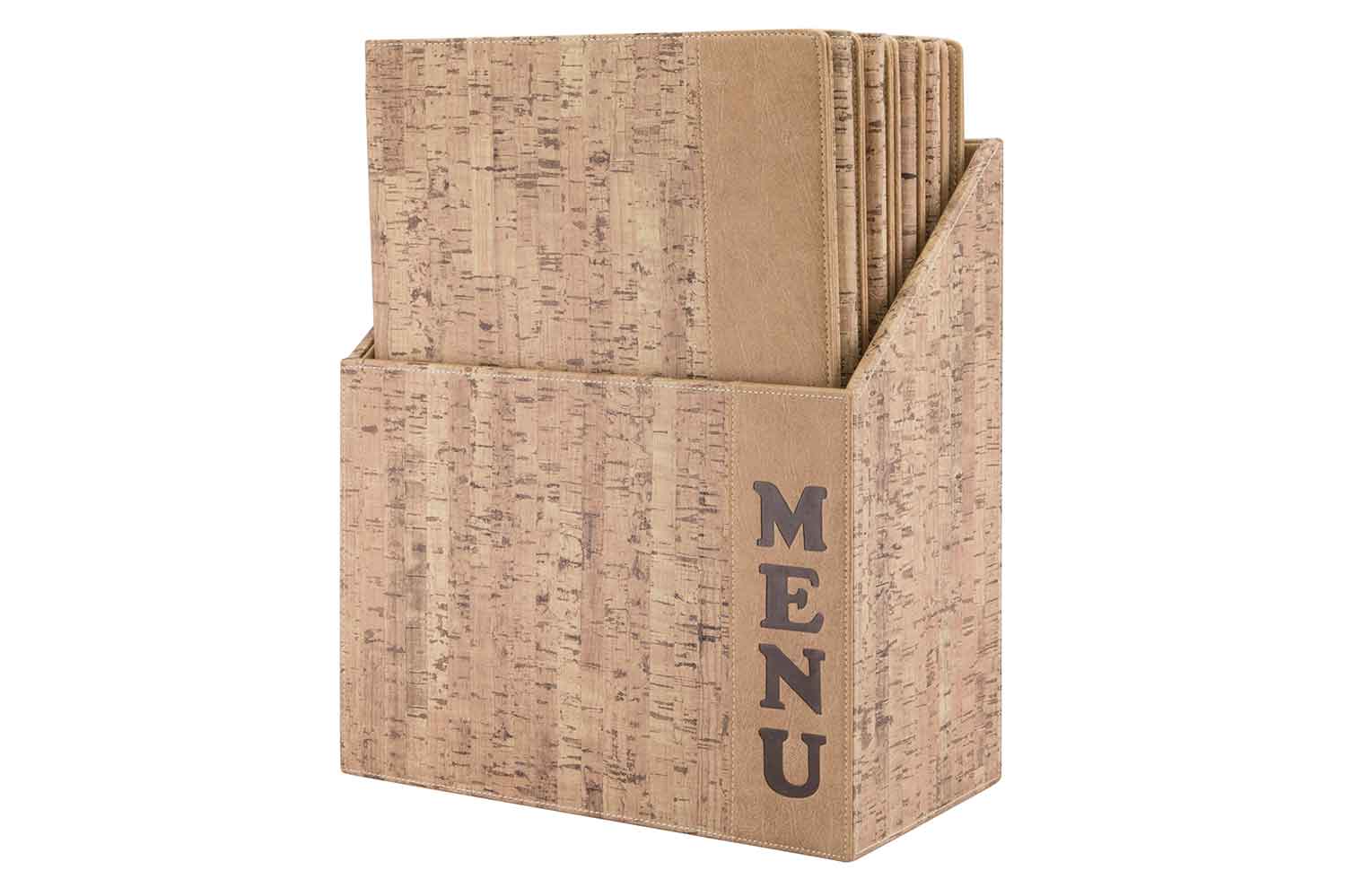 Design menuhouders in box set van 10 A4 kurk