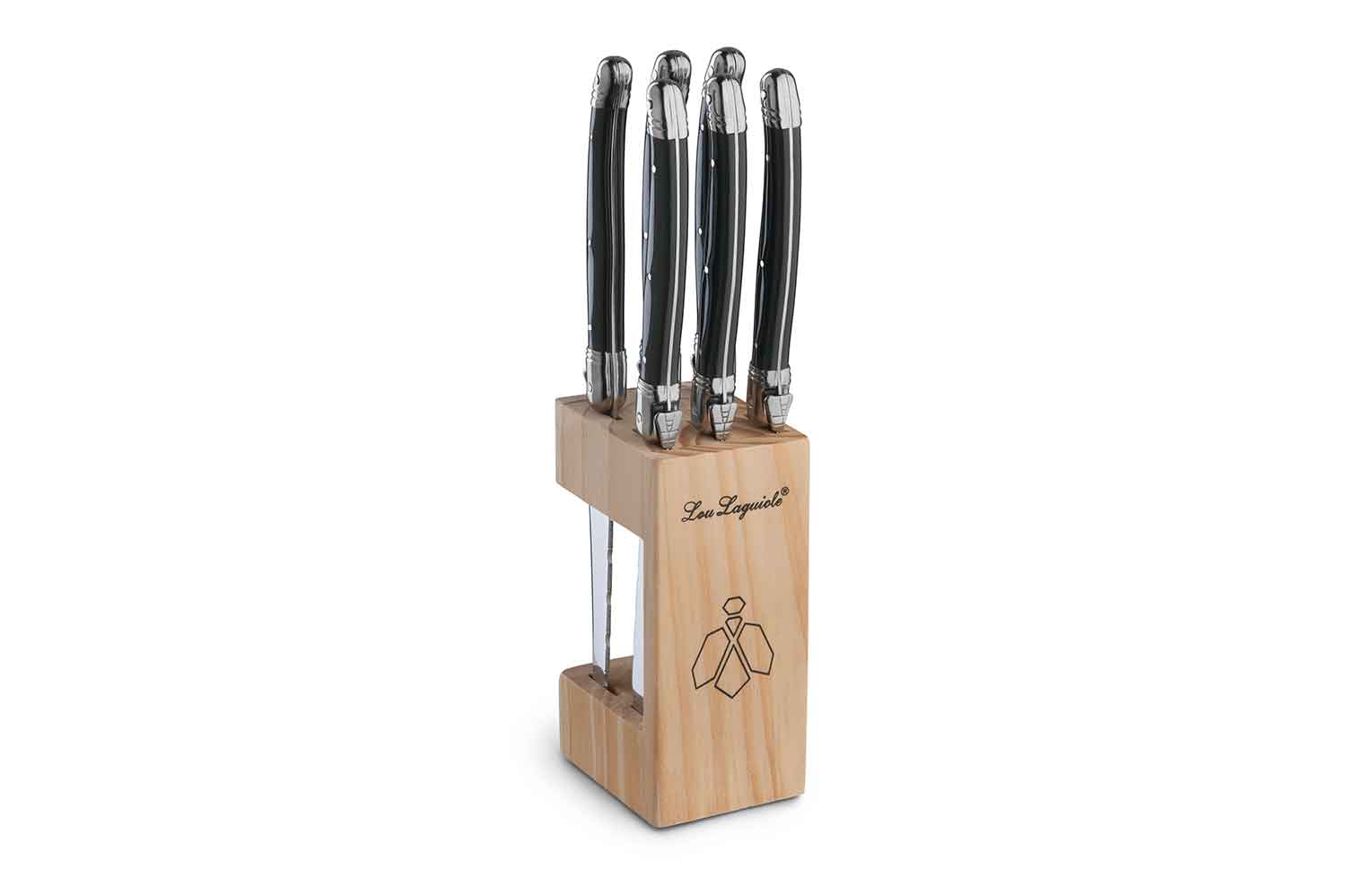 Lou Lagione steakmеs, set van 6, antraciet, bruin