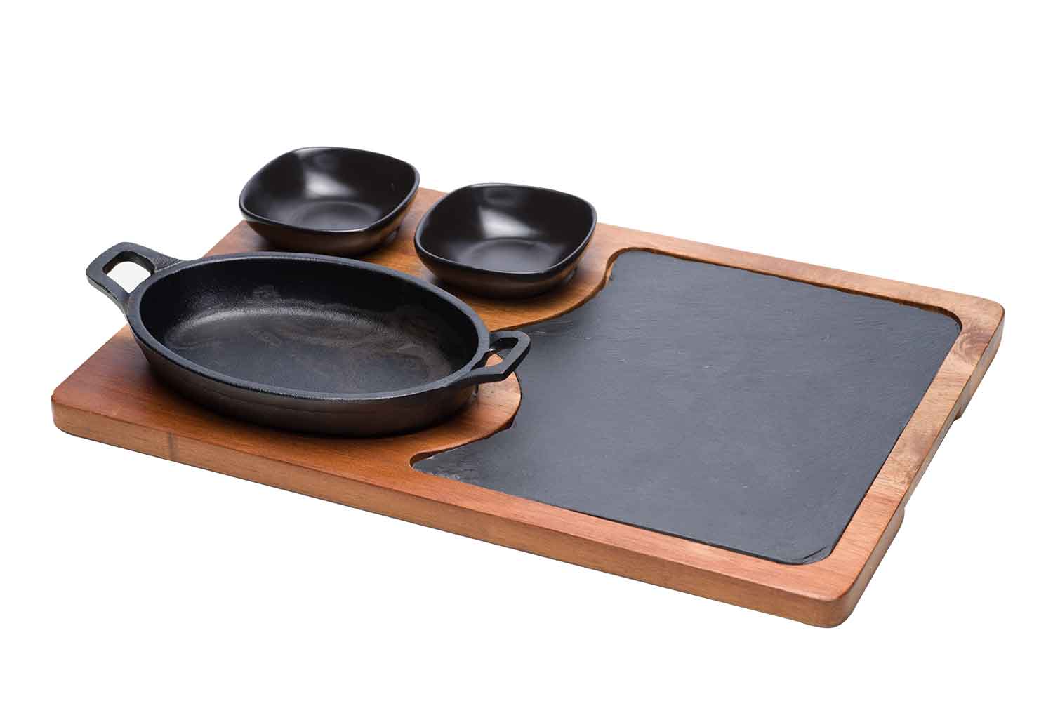 Grill Grillpfanne Gusseisen schwarz 39,5 x 25 x 6,5 cm 4er-Set