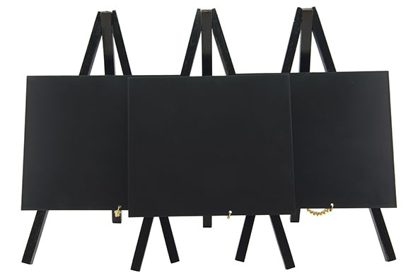 Set van 3 mini tafelkrijtborden zwart, mahonie lak
