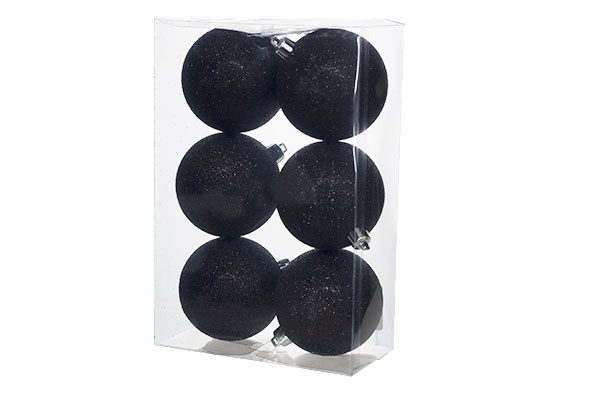 6er-Set Glitzer Weihnachtskugeln schwarz Ø 8 cm