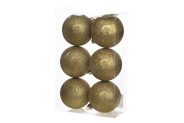 Glitter kerstbal kunststof goud Ø 8 cm set van 6