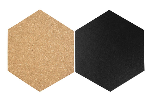 Hexagon bord, 15,5 x 18 cm, set van 7, zwart, incl. krijtmarker en spelden