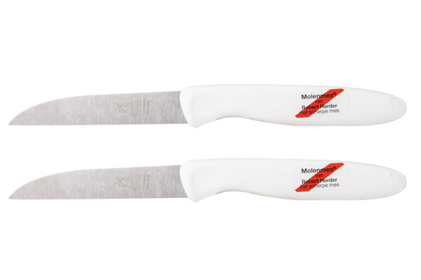 Molenmes schilmes wit 85 mm set van 2 roestvrij staal kunststof handvat