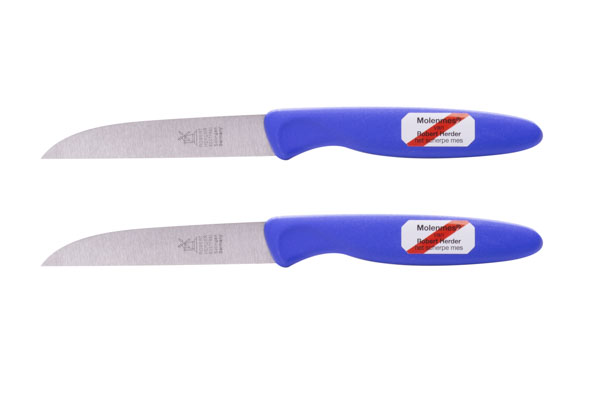 Molenmes set van 2 schilmessen blauw 85 mm roestvrij staal kunststof handvat