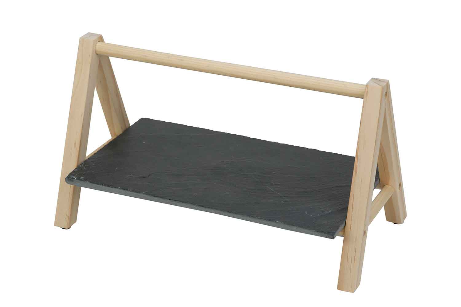 Etagère 1 laag leisteen, houten standaard, 29 x 19 x 14 cm