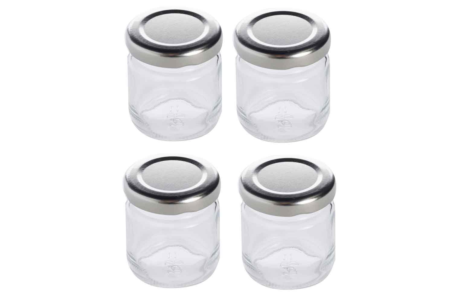 Confituurbokaal 50 ml set van 4 met zilveren deksel Ø 4,2 cm