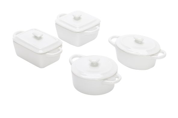 Apero-Töpfe small mit Deckel 4er-Set Sortiment weiß