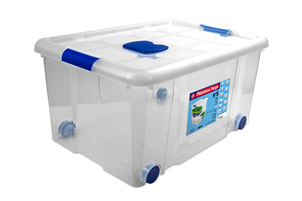 Opbergbox op wielen 57 l transparant met clips 61,5 x 44 x 31 cm