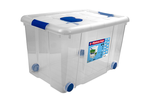 Opbergbox op wielen 55 l transparant nr. 4 met clips 59 x 40,5 x 35,7 cm