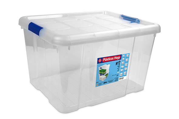 Opbergbox met clips 25 l, transparant, 42,2 x 35 x 25,6 cm