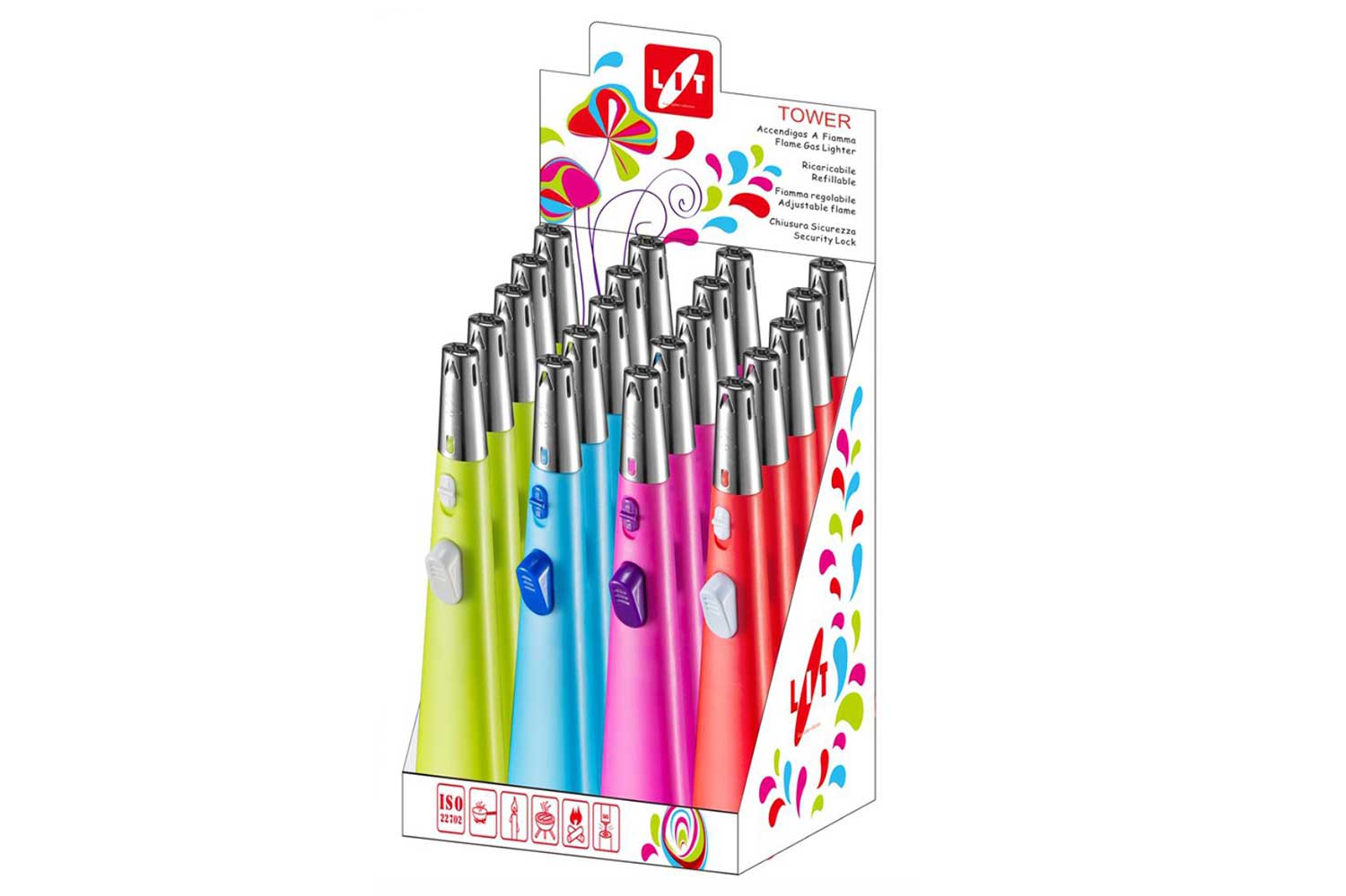 Display met 20 gasaanstekers, assorti kleuren
