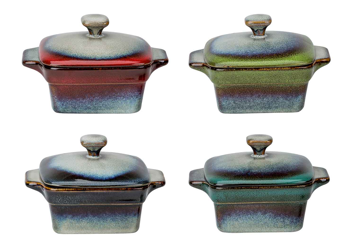 Jamiro Mix ovenpotje vierkant gemengde kleuren 11 x 11 x 5,3 cm met deksel 30 cl