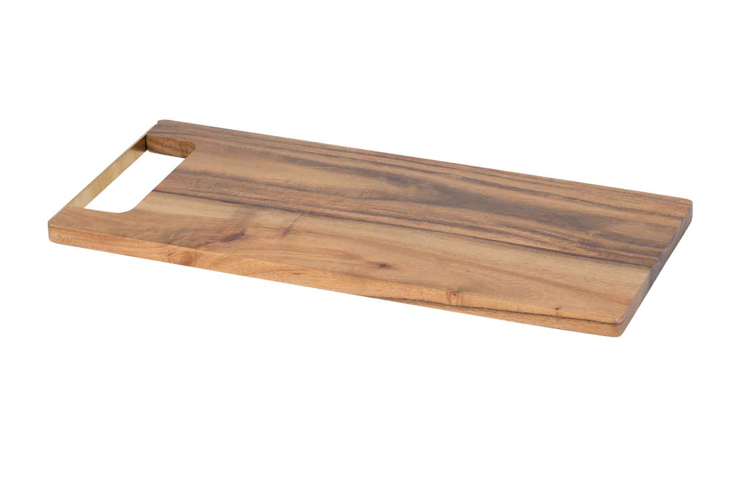 Rechthoekige snijplank van acacia met gouden handvat, 35 x 15 cm, H 1,2 cm