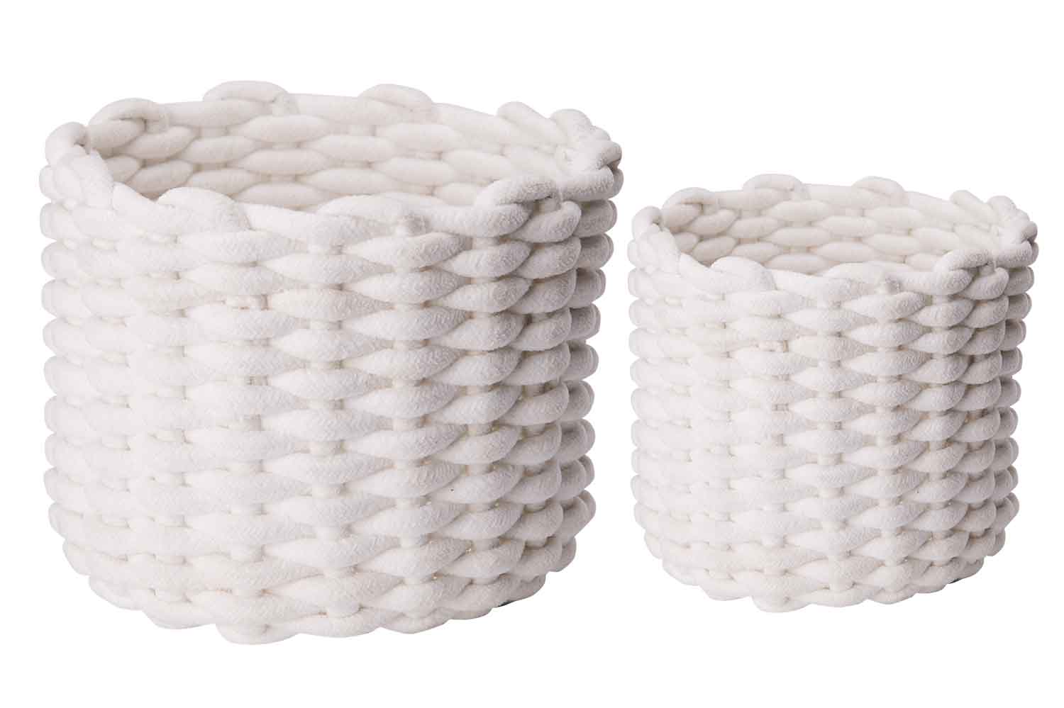 Expert set van 2 manden wit fluweel D23 x H18 en D20 x H16 cm