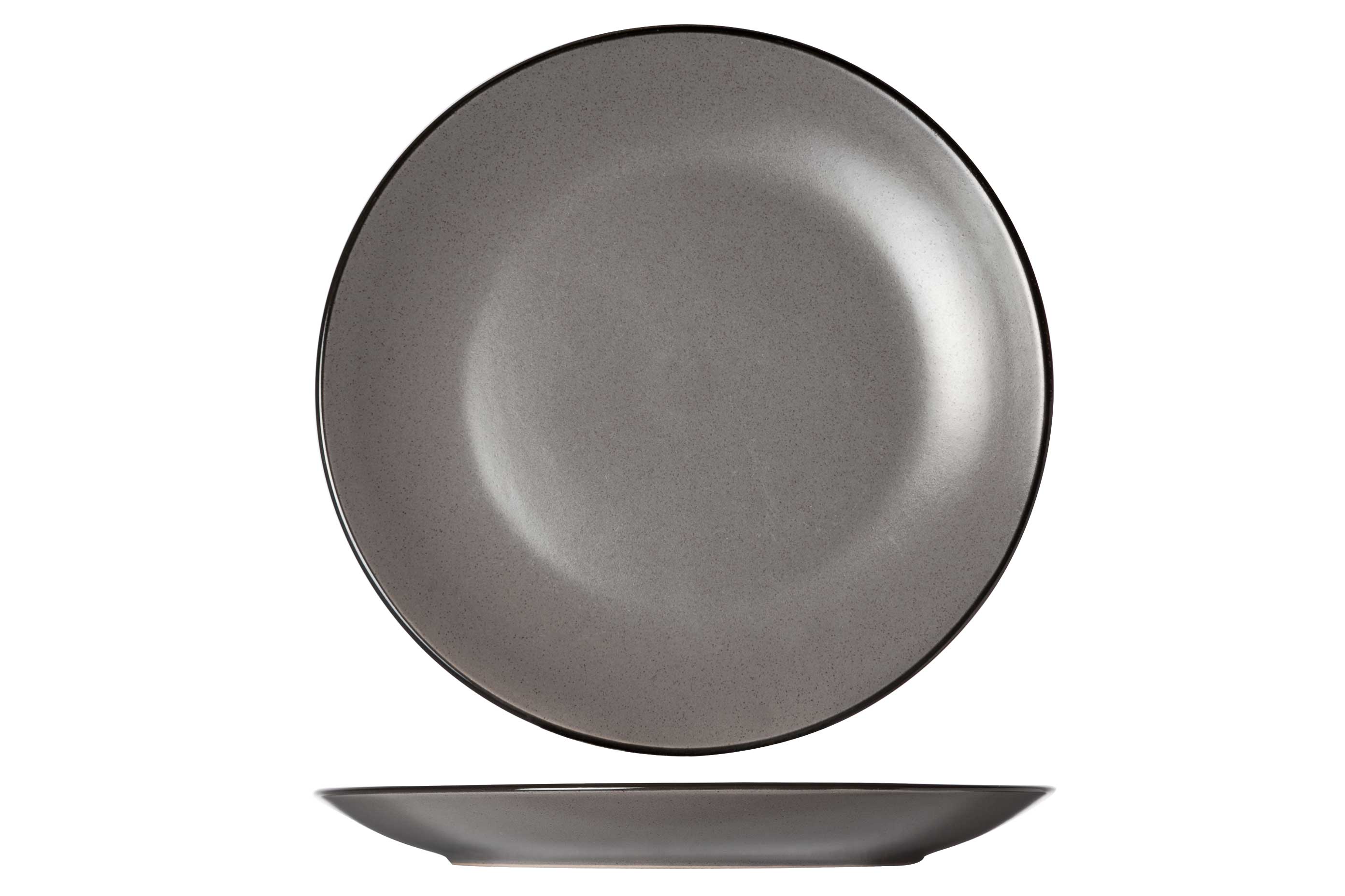 Speckle Grey plat bord, Ø 27 cm, steengoed, grijs, zwarte boord