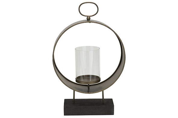Lantaarn brass 15,5 x 10,5 x H 41,5 cm rond metaal