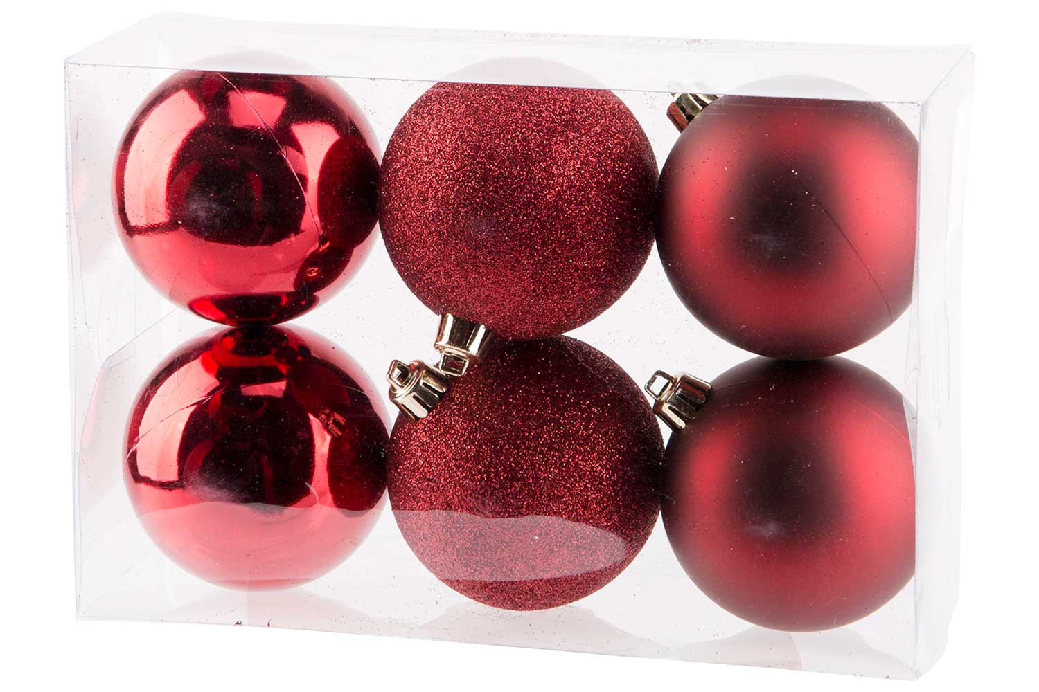 Kerstbal donkerrood mix set van 6, Ø 8 cm