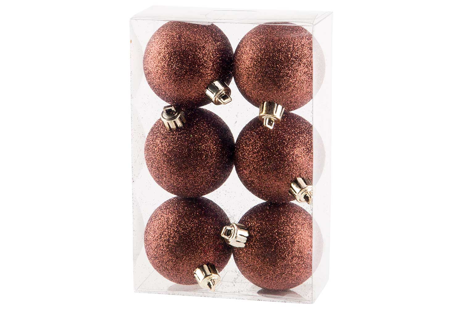 Weihnachtskugel braun, Glitter, Ø 6 cm, Kunststoff, 6er-Set